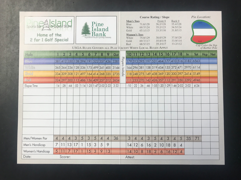 Scorecard Pine Island Golf Course